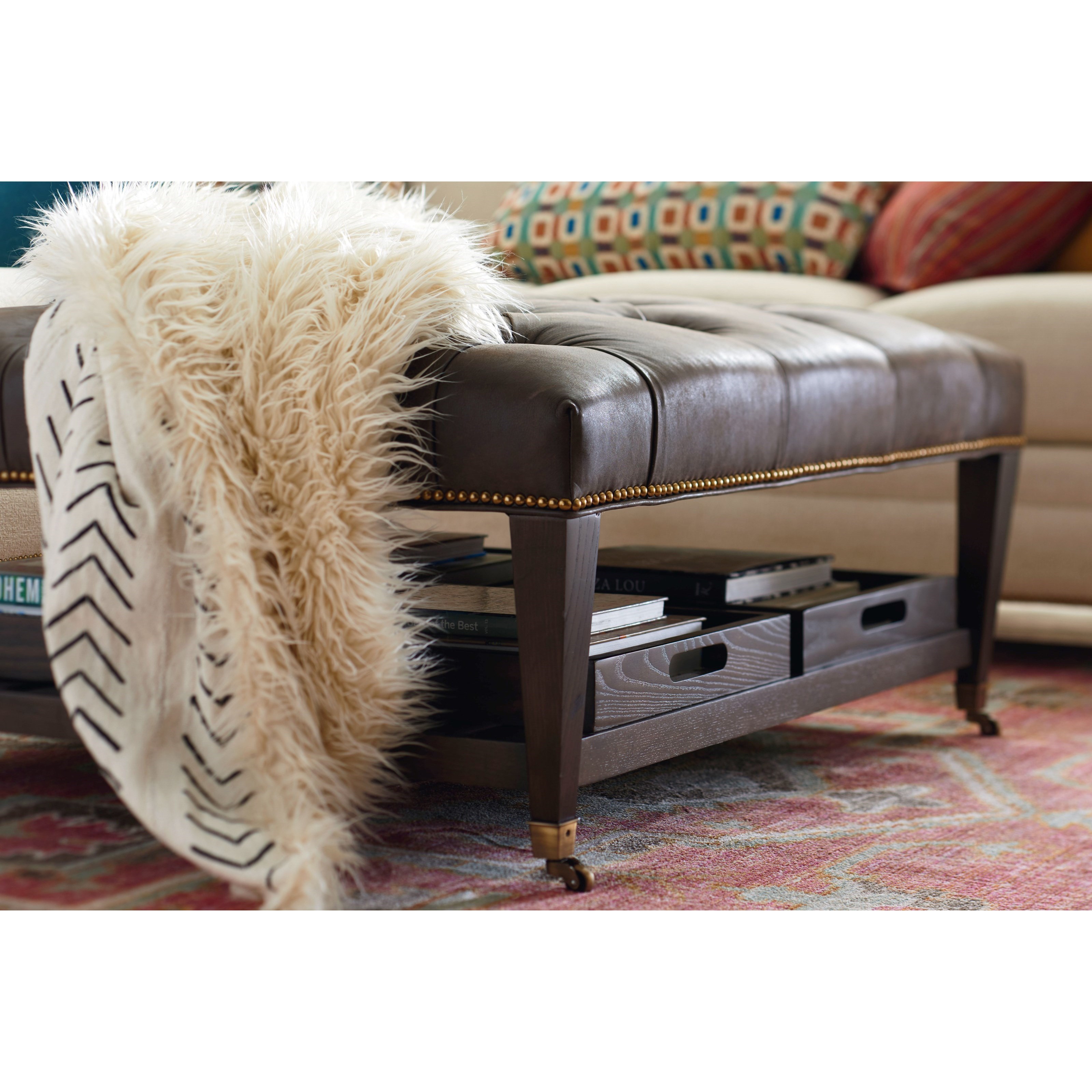 Bassett Kara 40" x 40" Customizable Ottoman with 2 Trays Wayside